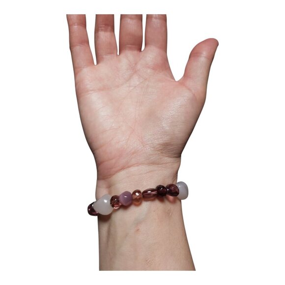 Purple Glass Bead 7 in Stretch Bracelet & 2.25 in Rose Gold Earrings Set - Picture 4 of 5